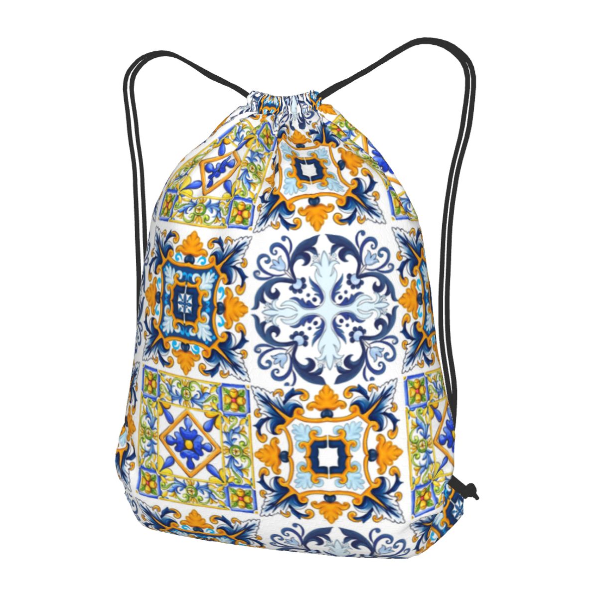 Tile Bag Drawstring - Réplica de azulejos sicilianos, mediterráneos, mosaicos,