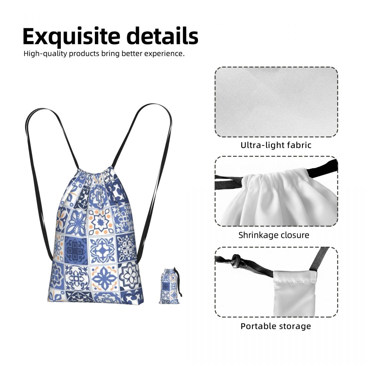 Tile Bag Drawstring - Mochila con cordón de viaje portátil