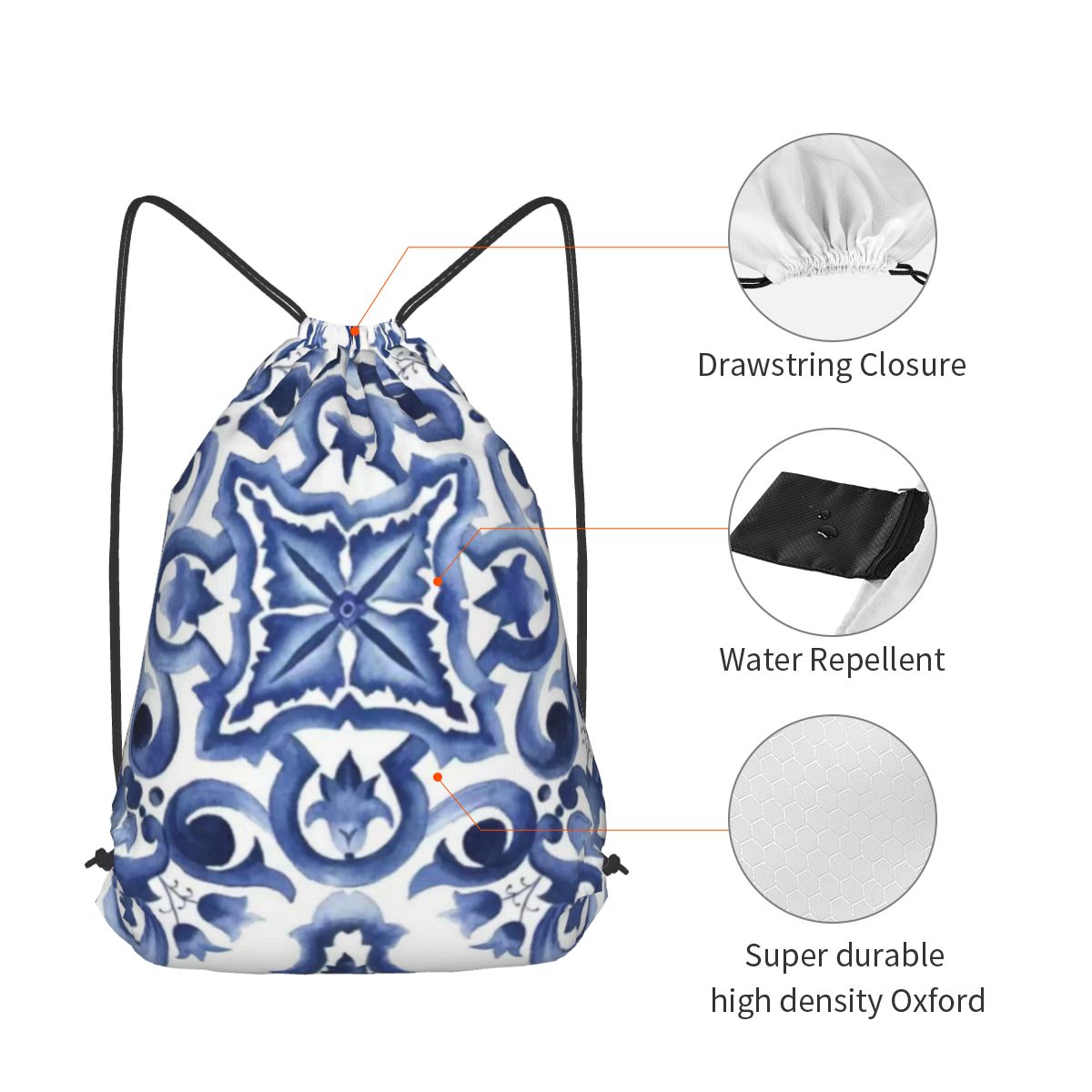 Mochilas azules con estampado  - Tile Bag Drawstring reseña y precio