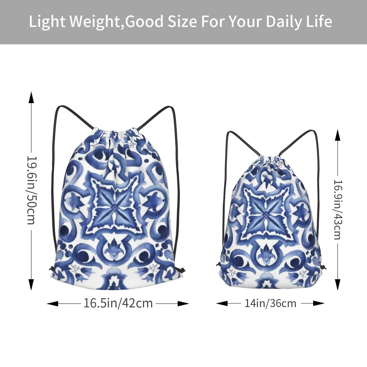 Mochilas azules con estampado  - Tile Bag Drawstring reseña y precio