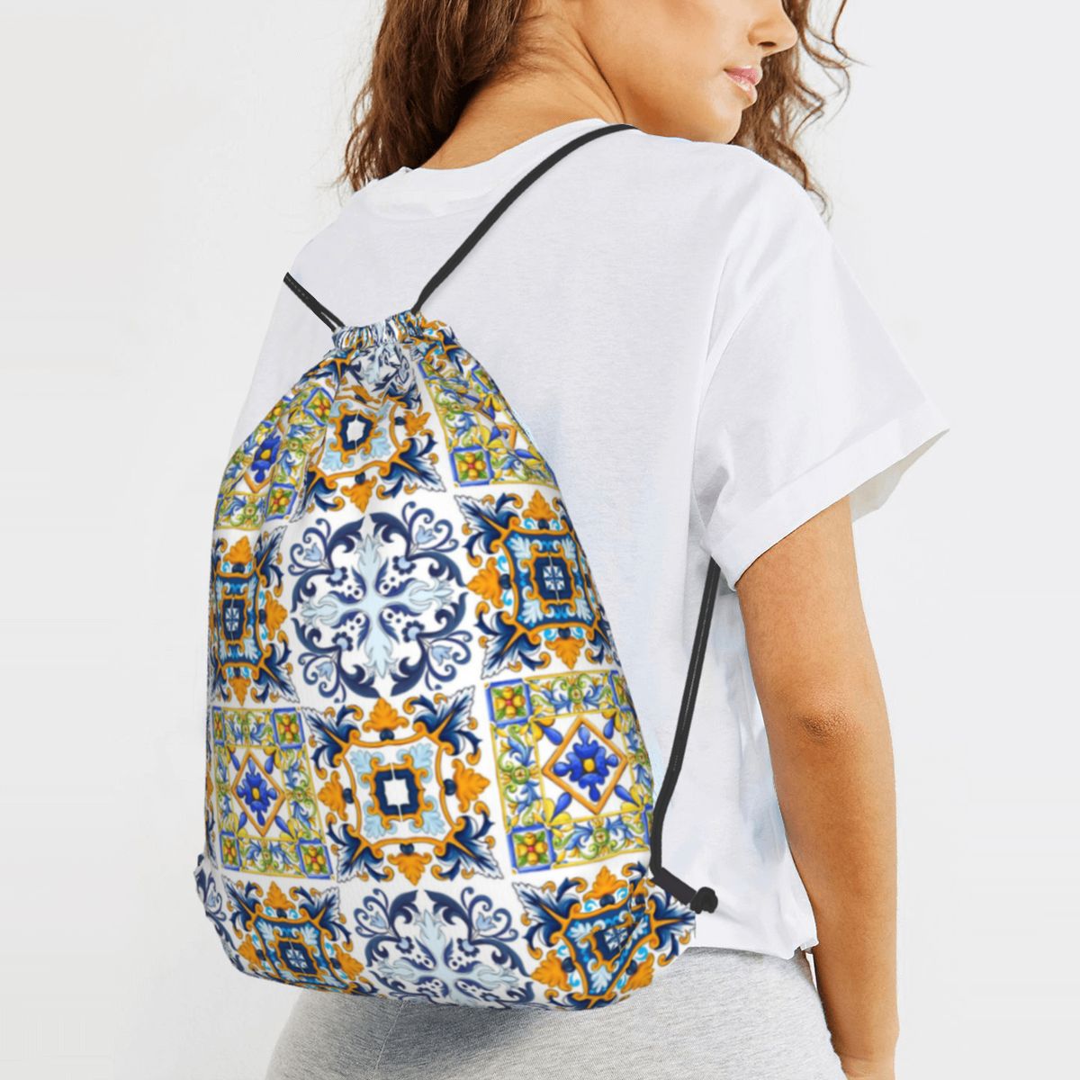 Réplica de azulejos sicilianos - Tile Bag Drawstring reseña y precio