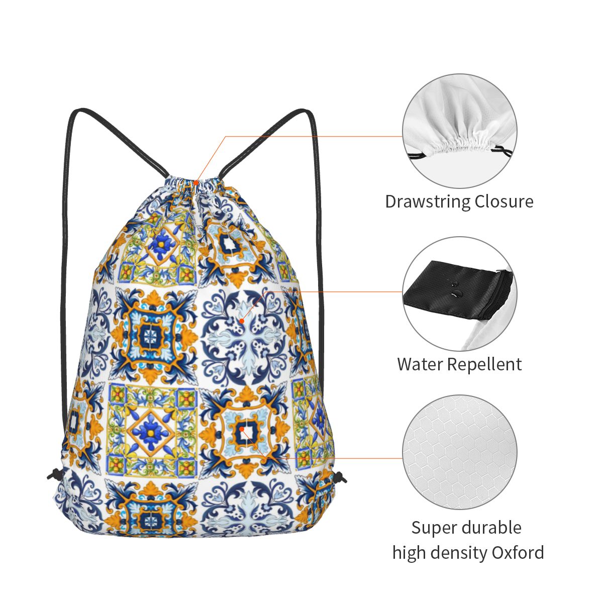 Réplica de azulejos sicilianos - Tile Bag Drawstring reseña y precio