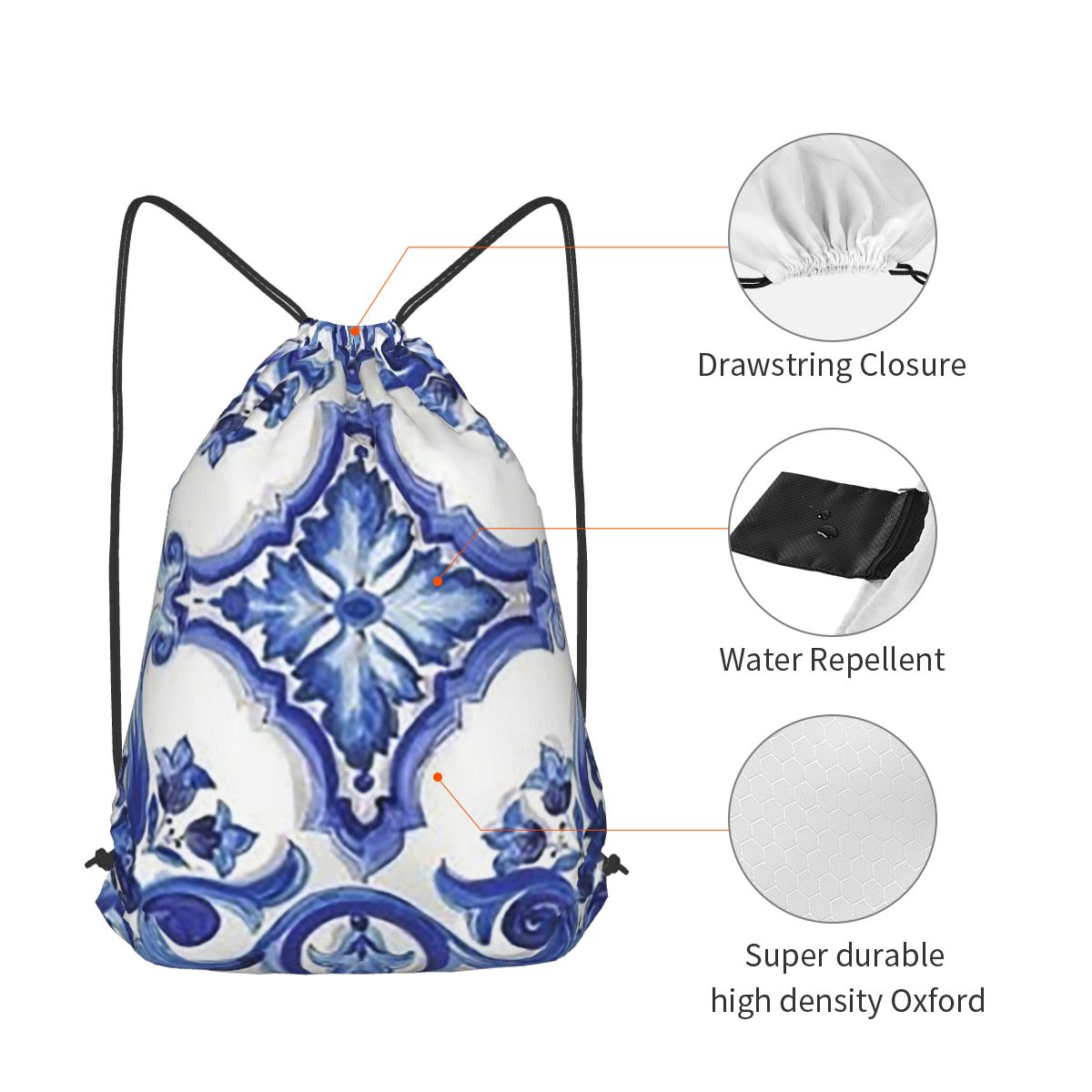 Mochilas azules con estampado  - Tile Bag Drawstring reseña y precio