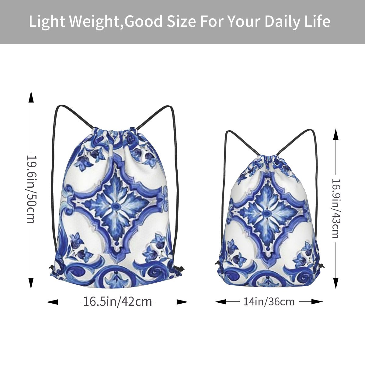 Mochilas azules con estampado  - Tile Bag Drawstring reseña y precio