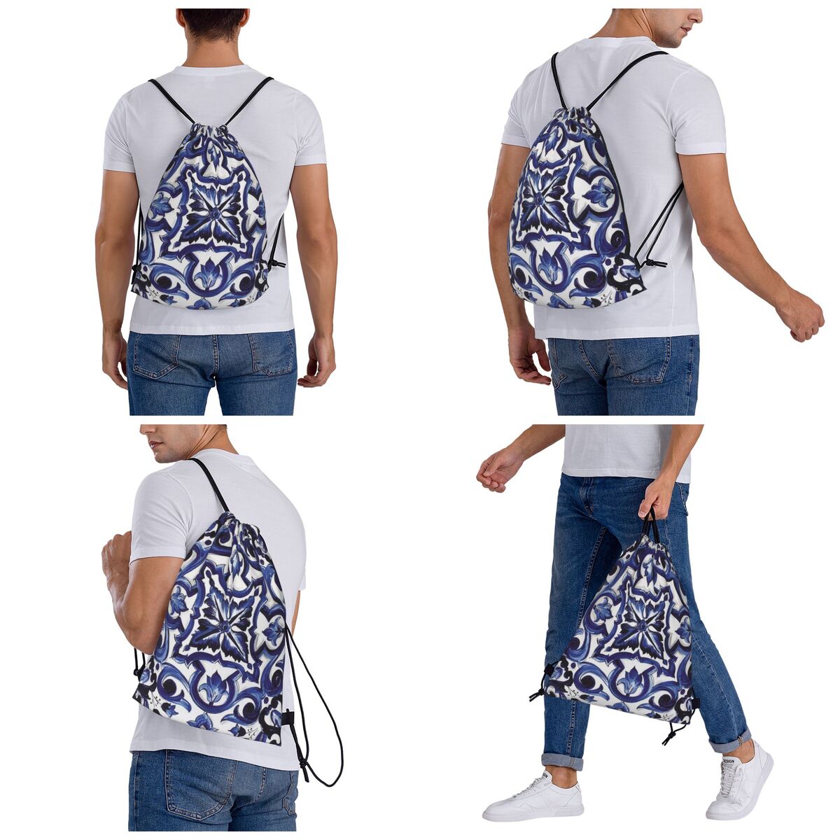 Mochilas azules con estampado  - Tile Bag Drawstring reseña y precio