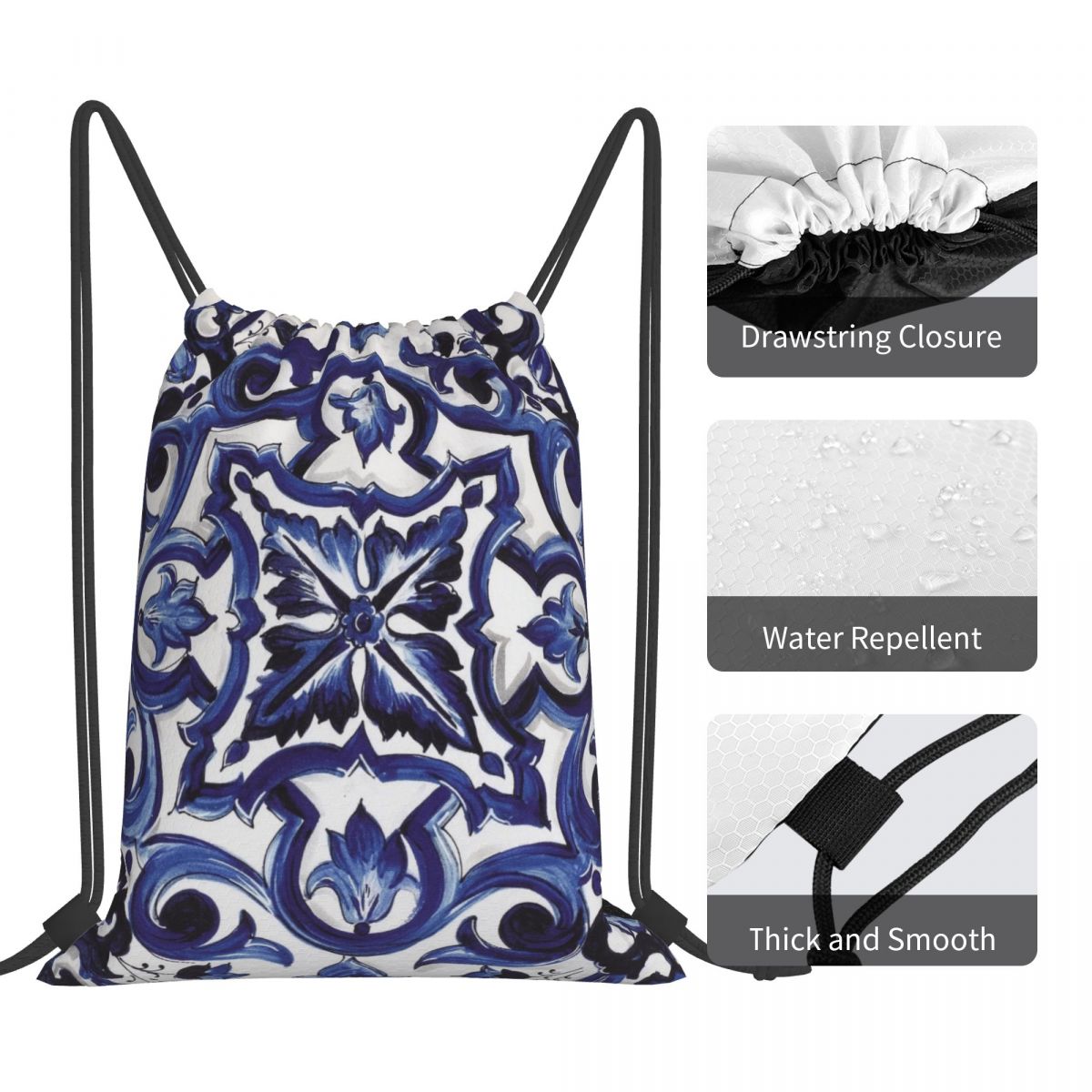 Mochilas azules con estampado  - Tile Bag Drawstring reseña y precio