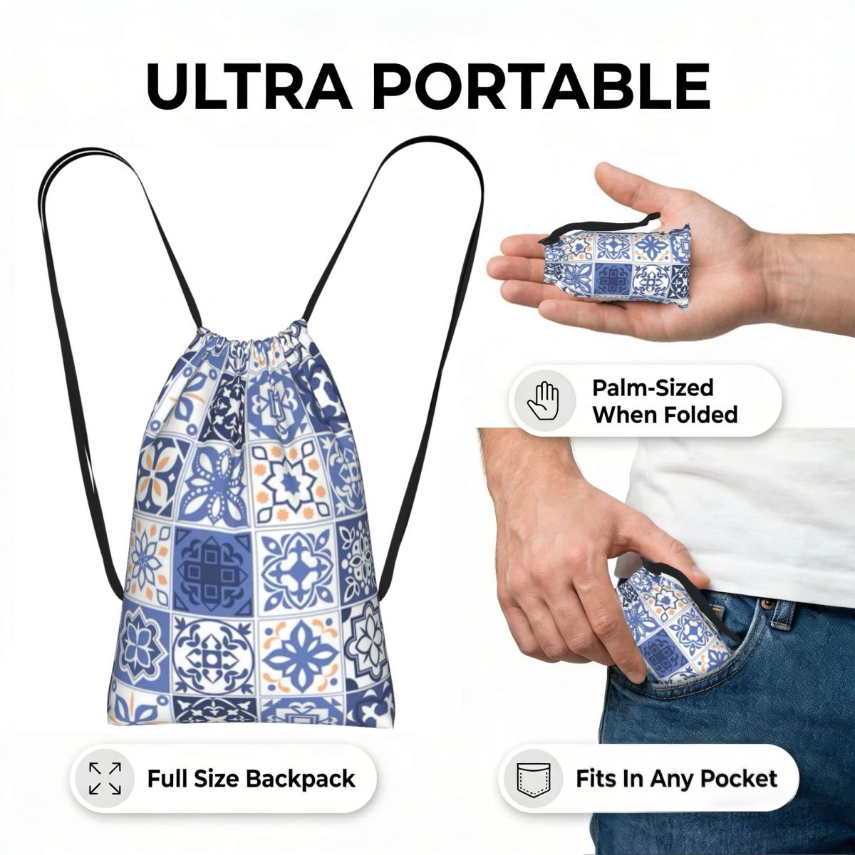 Mochila con cordón de viaje po - Tile Bag Drawstring reseña y precio