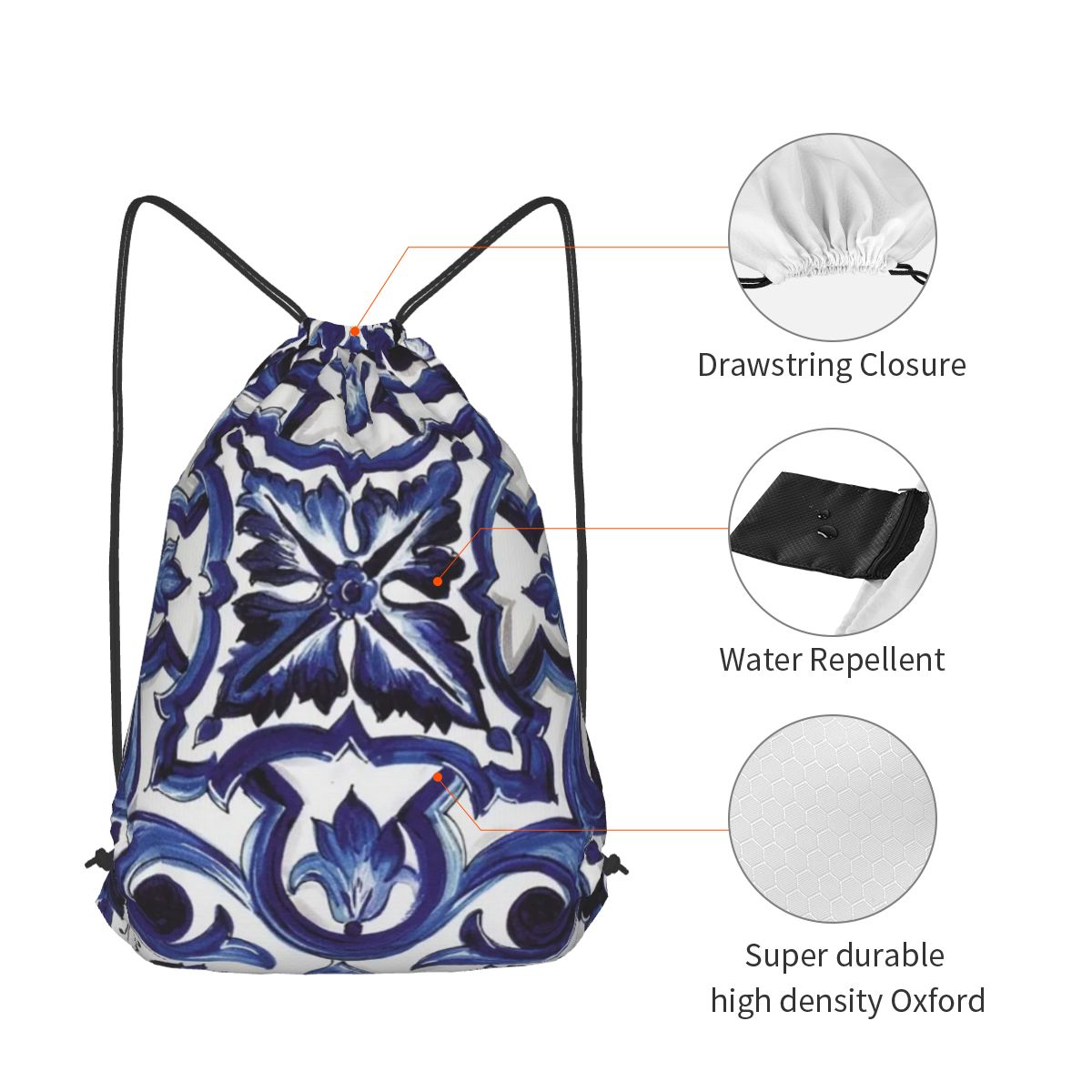 Mochilas azules con estampado  - Tile Bag Drawstring reseña y precio