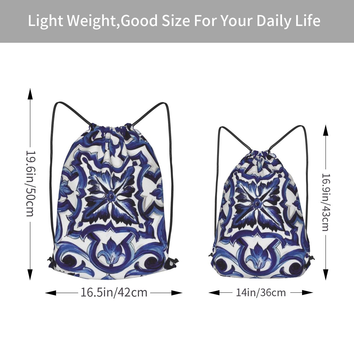 Mochilas azules con estampado  - Tile Bag Drawstring reseña y precio