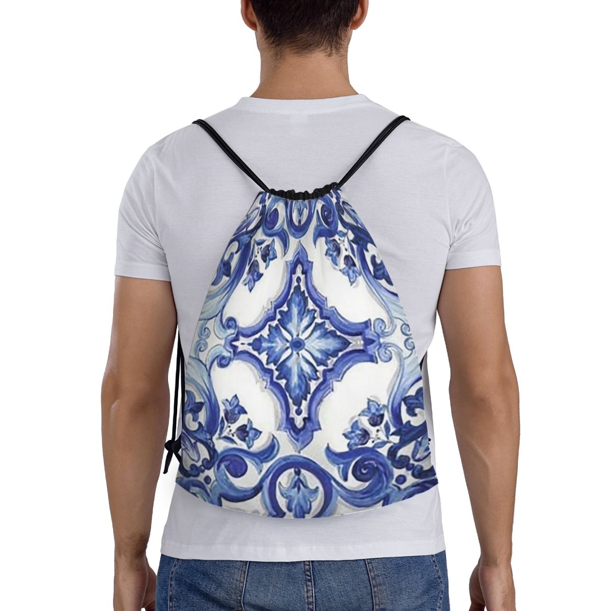 Mochilas azules con estampado  - Tile Bag Drawstring reseña y precio