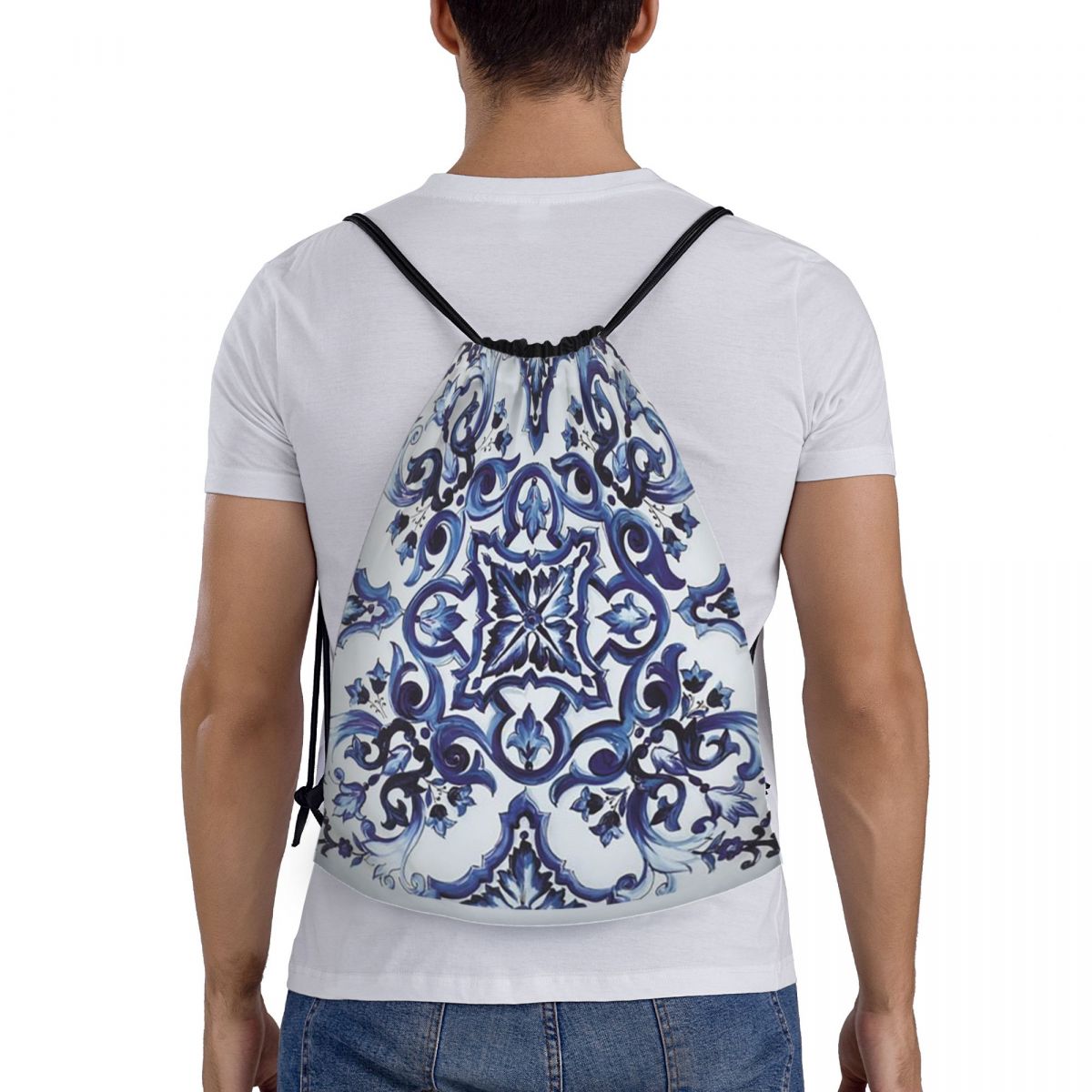 Mochilas azules con estampado  - Tile Bag Drawstring reseña y precio