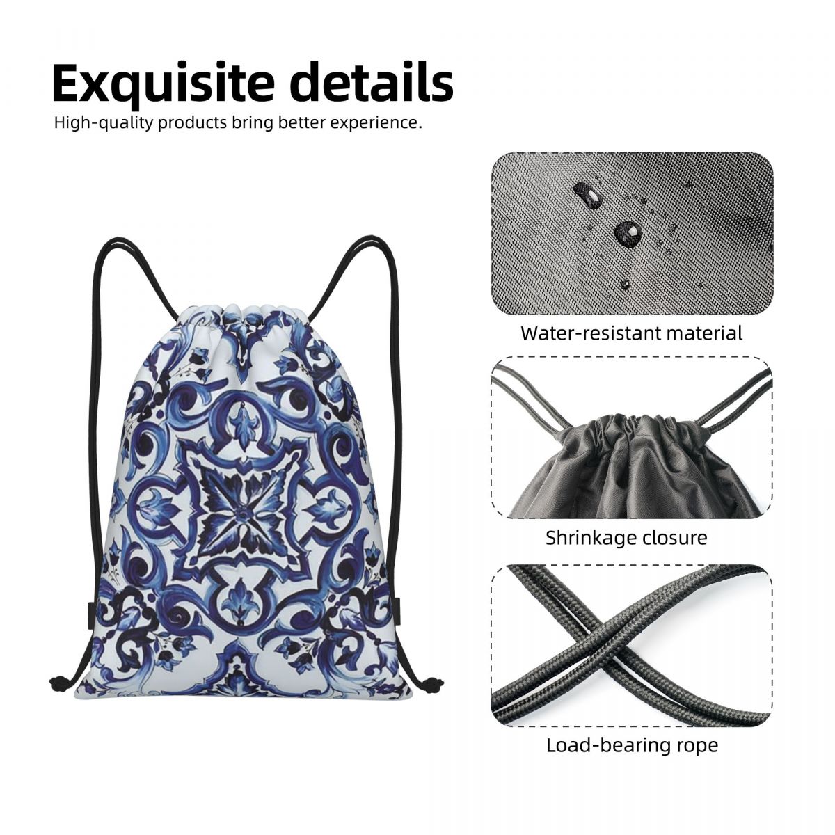 Mochilas azules con estampado  - Tile Bag Drawstring reseña y precio