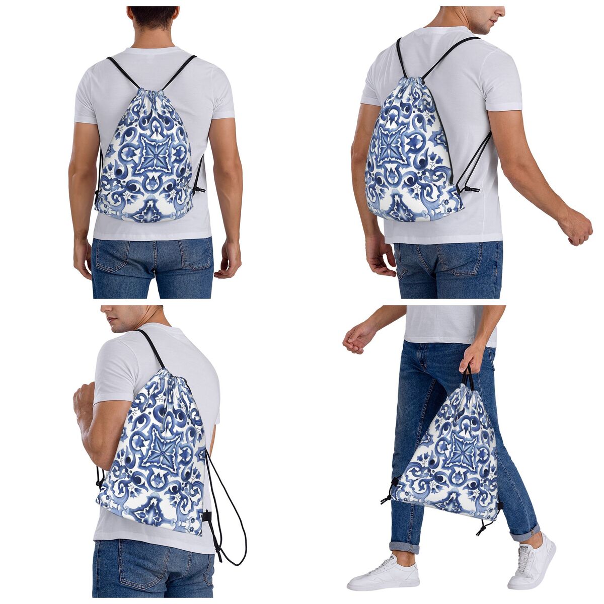 Mochilas azules con estampado  - Tile Bag Drawstring reseña y precio
