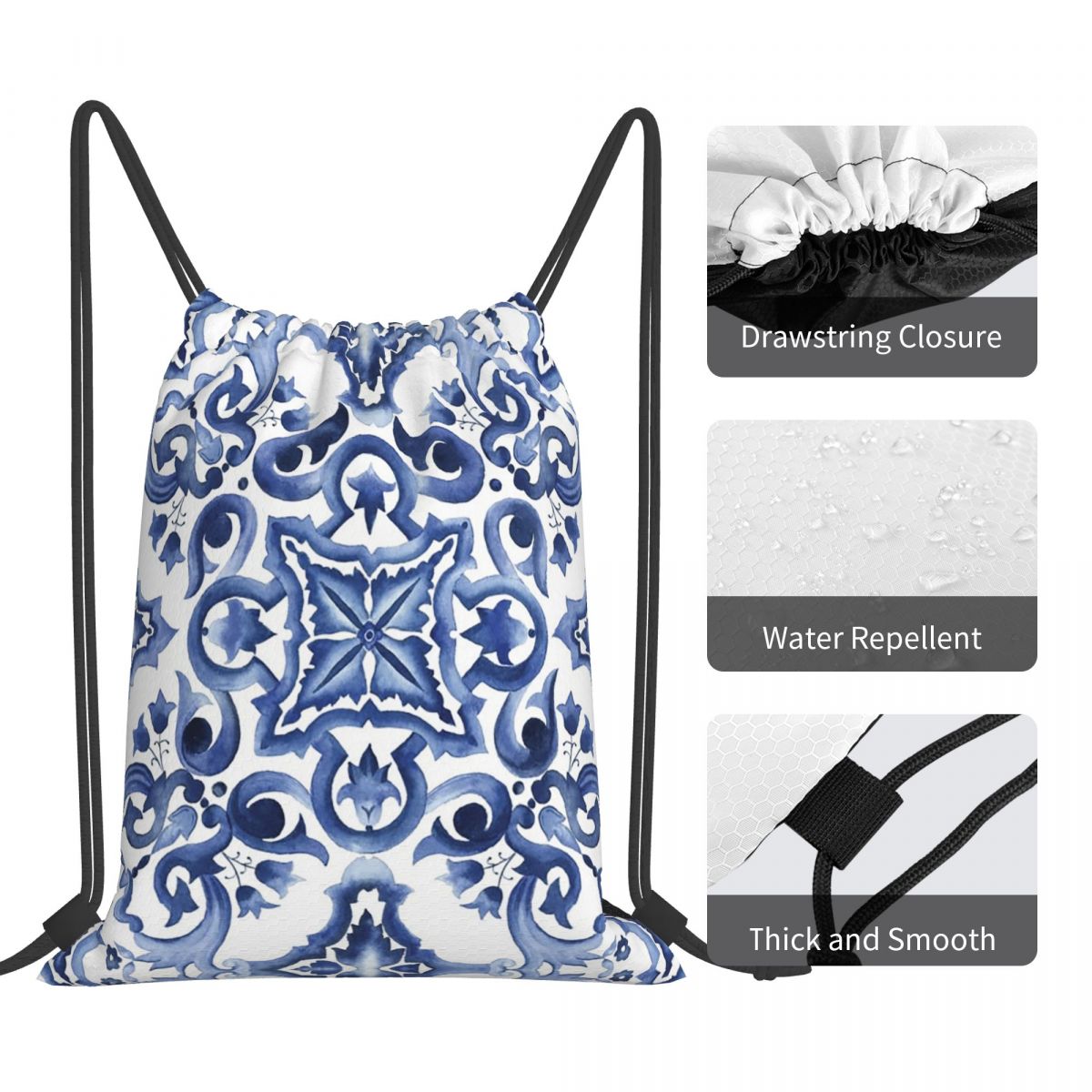 Mochilas azules con estampado  - Tile Bag Drawstring reseña y precio