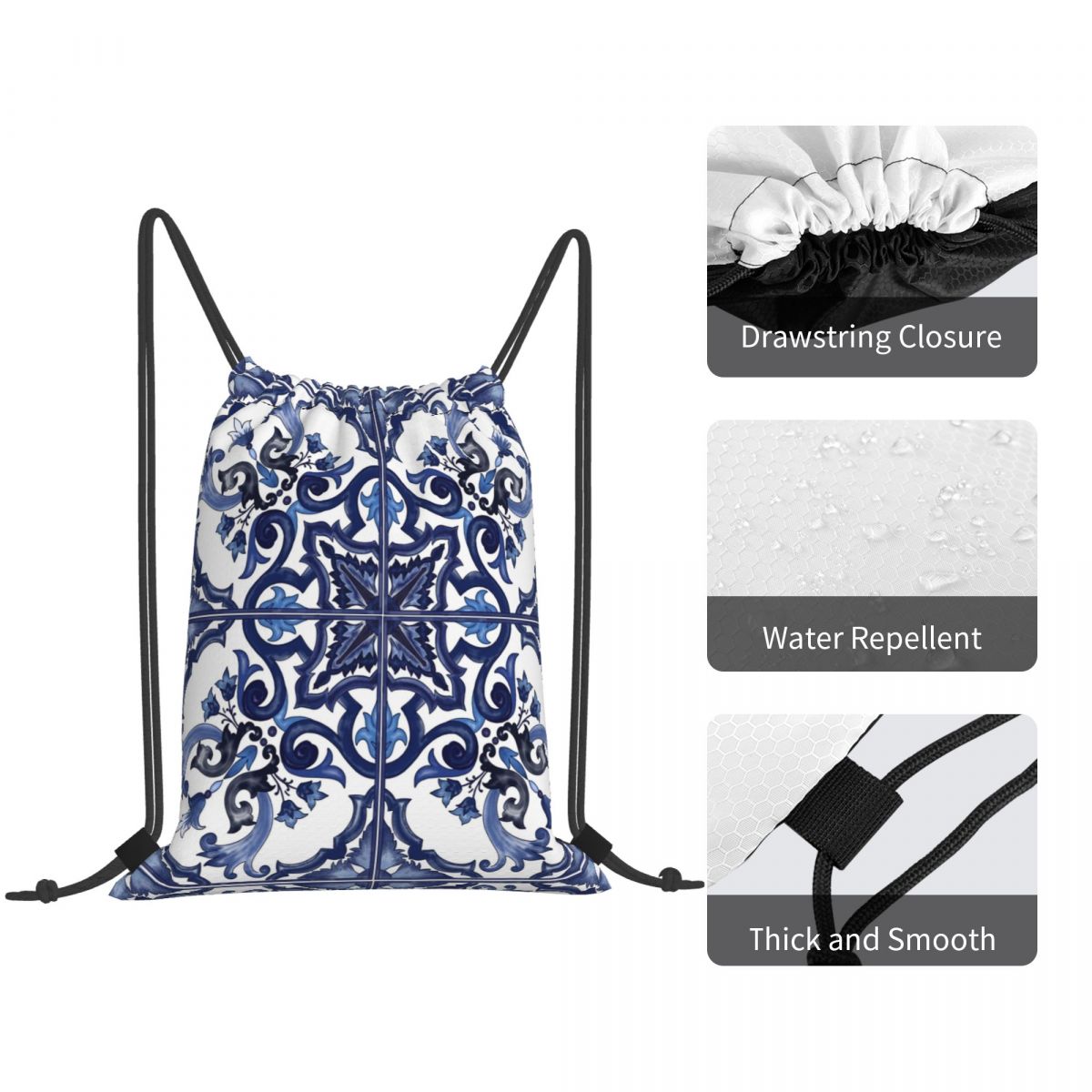 Mochilas azules con estampado  - Tile Bag Drawstring reseña y precio