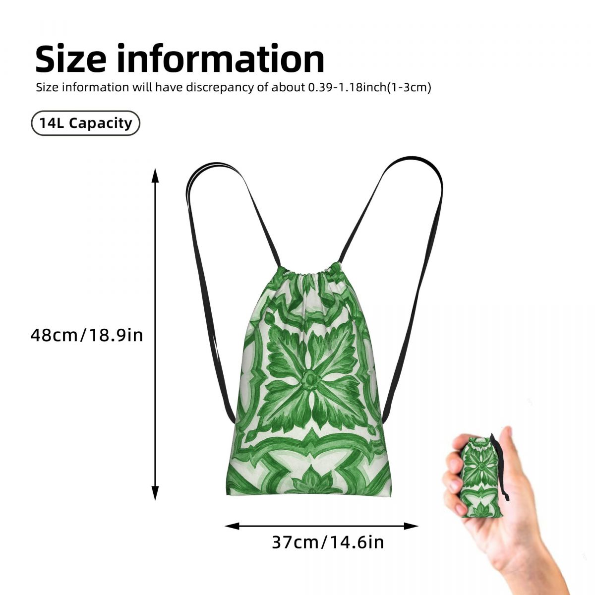 Mochilas verdes con estampado  - Tile Bag Drawstring reseña y precio
