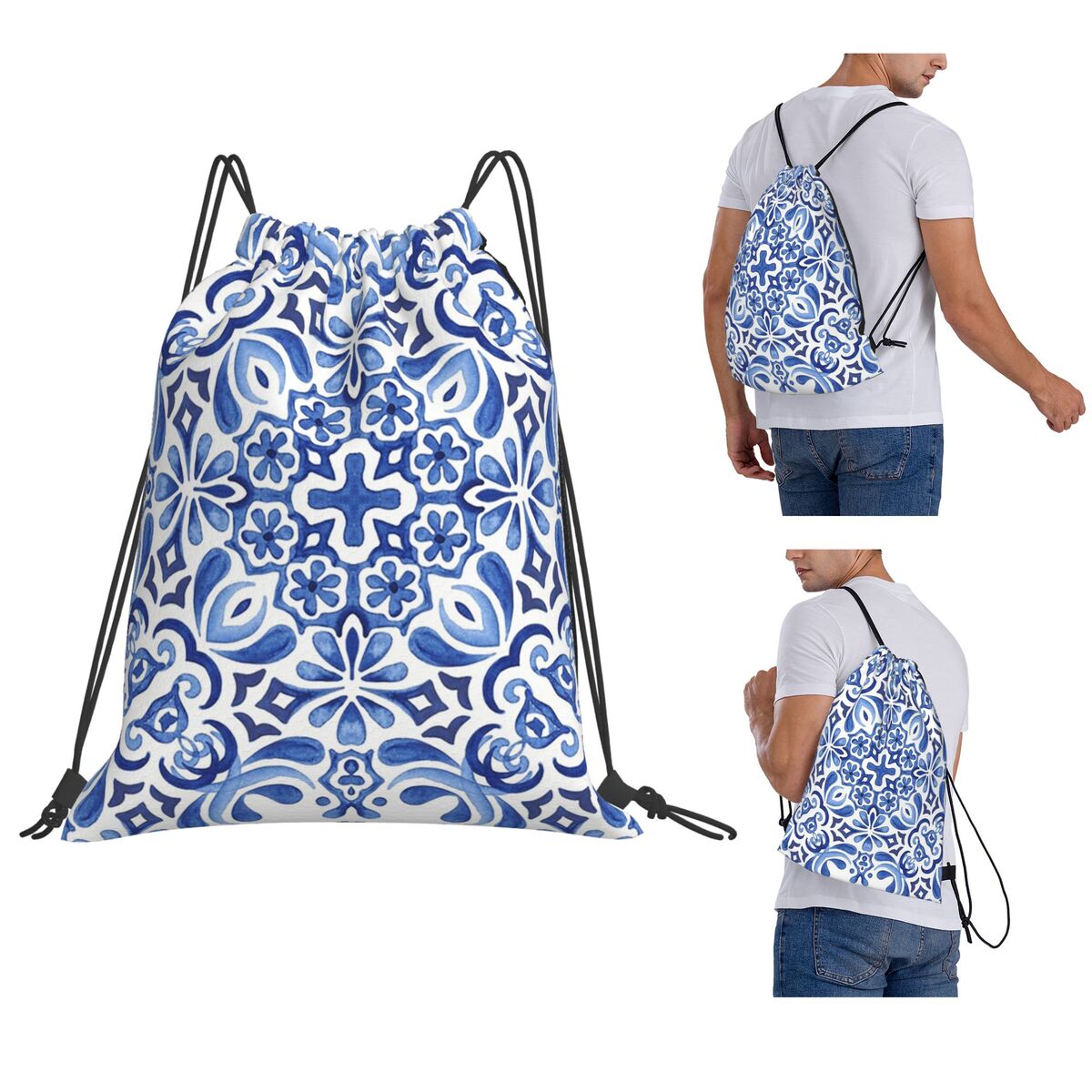 Mochilas con estampado de azul - Tile Bag Drawstring reseña y precio