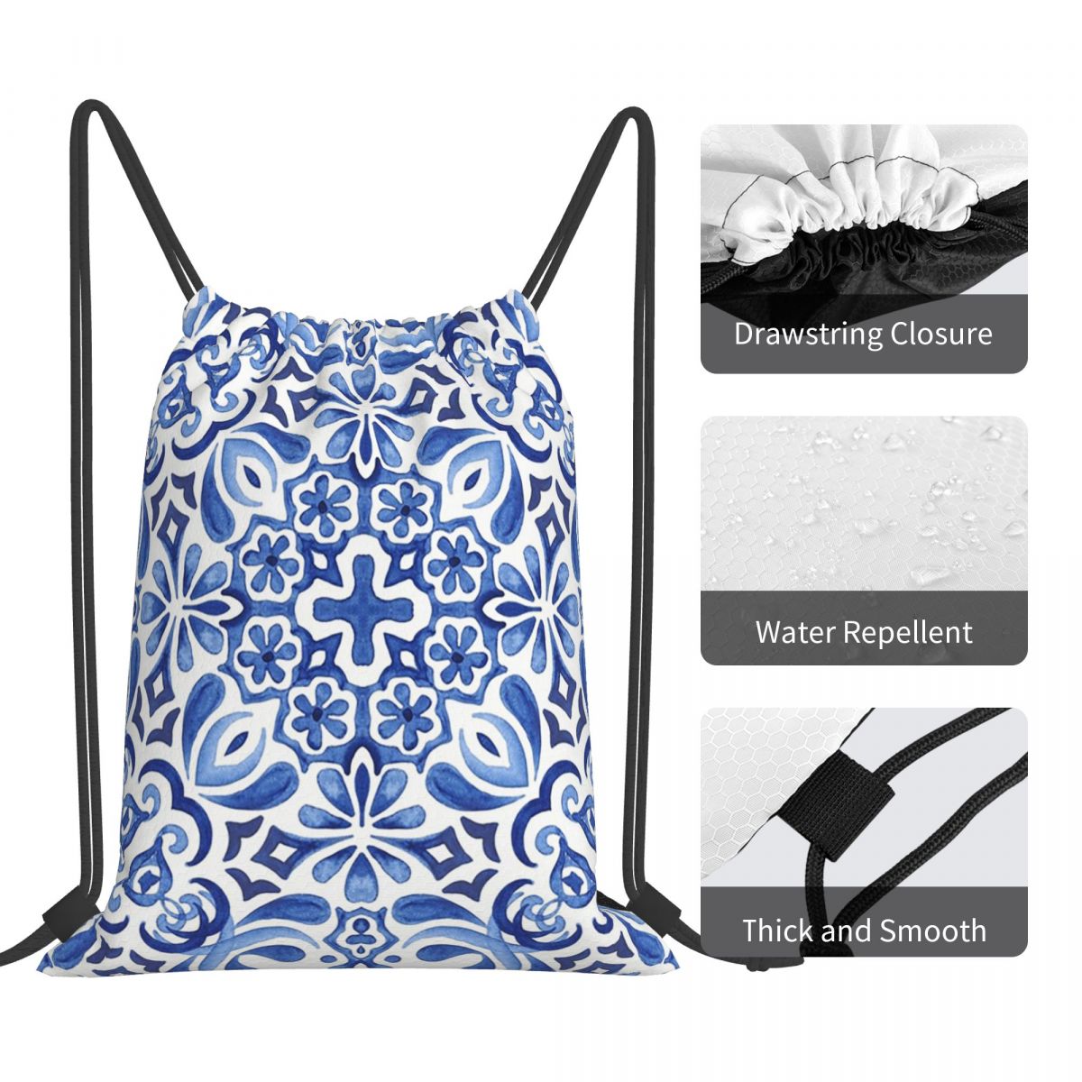 Mochilas con estampado de azul - Tile Bag Drawstring reseña y precio